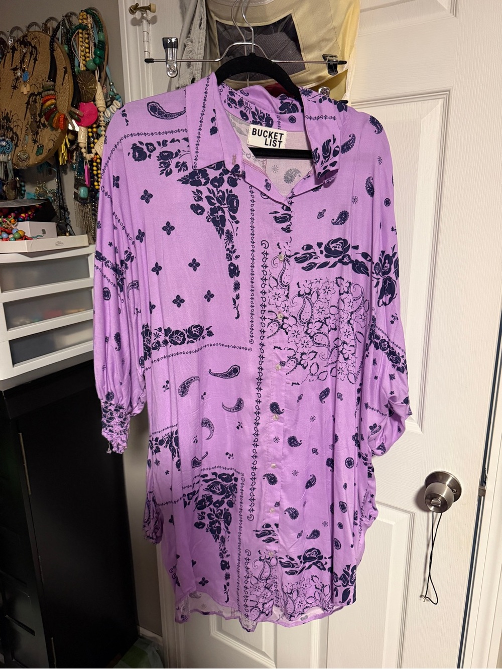 BUCKETLIST Lavender Purple Bandana Print Button-Up Top